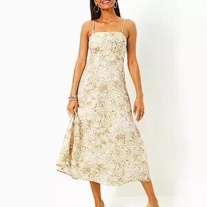Lilly Pulitzer jorgian Cream & Gold Floral Midi Dress